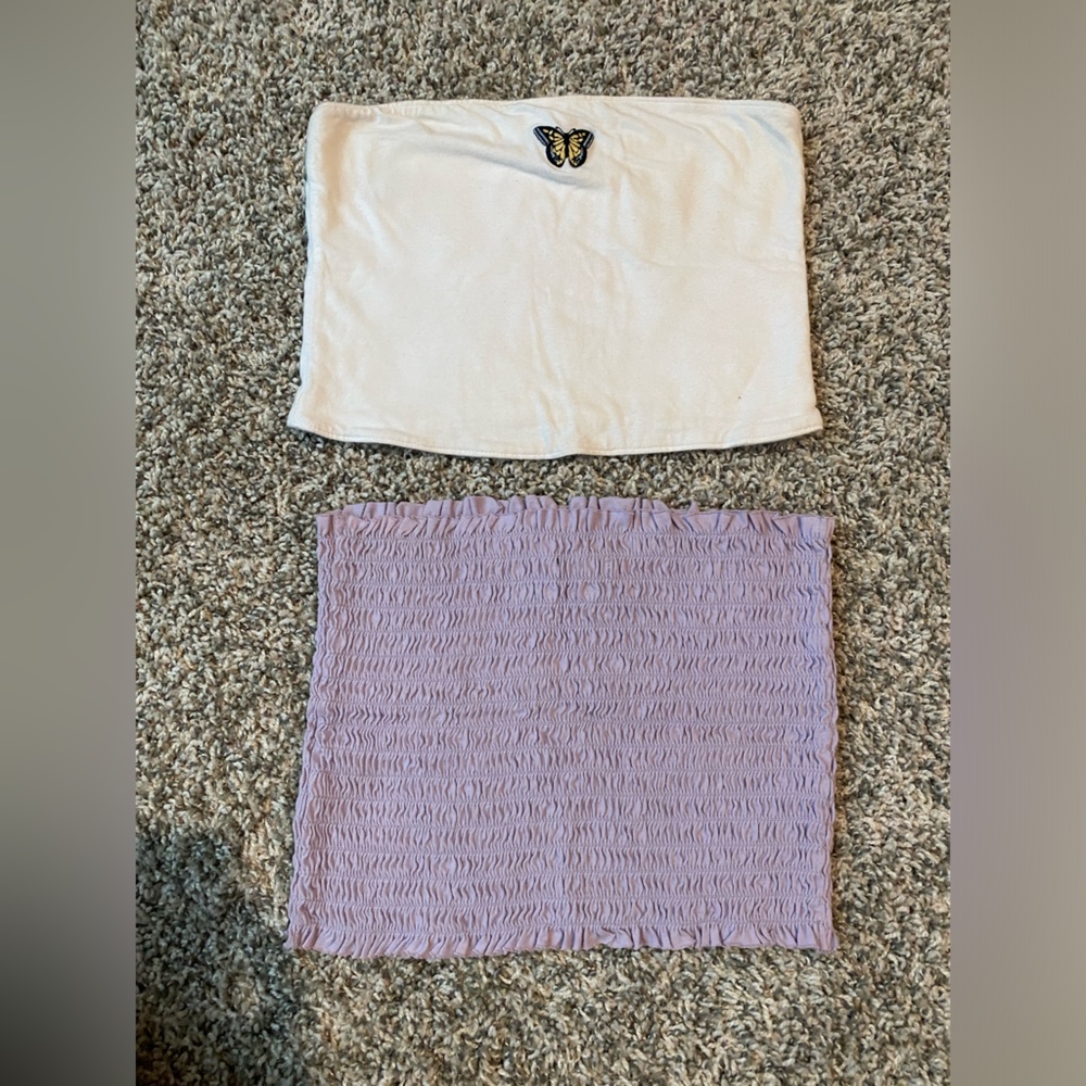 Two Women’s size Medium Tube Tops white and purple